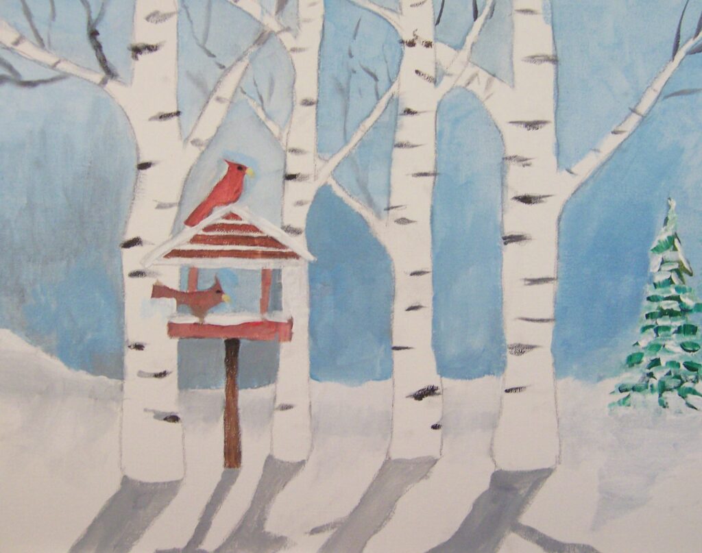 Birch Trees and Birds in winter