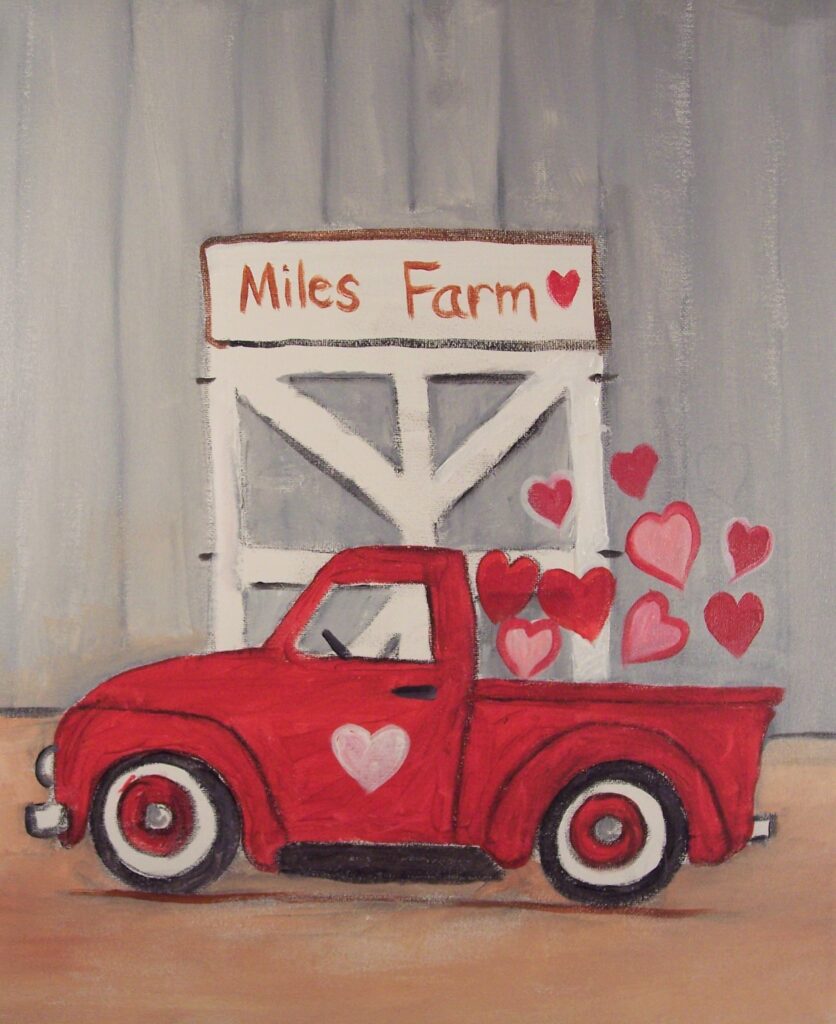 AWAS painting Red Truck Valentines Day