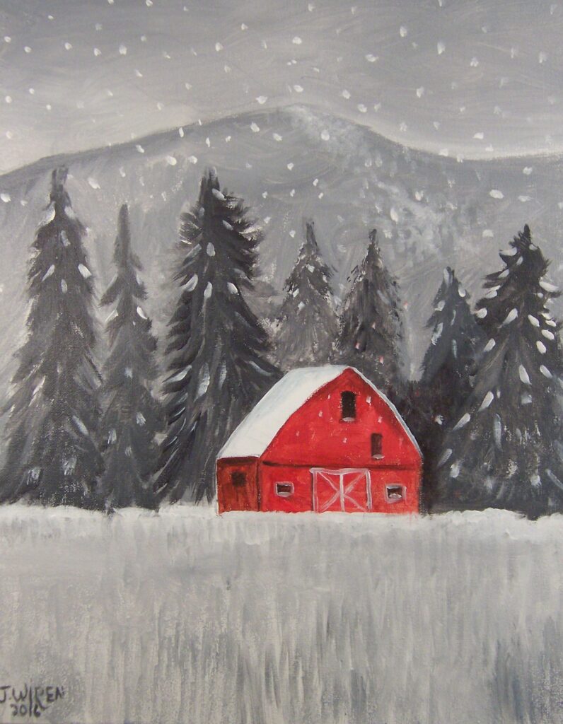 Red Barn on Gray AWAS painting