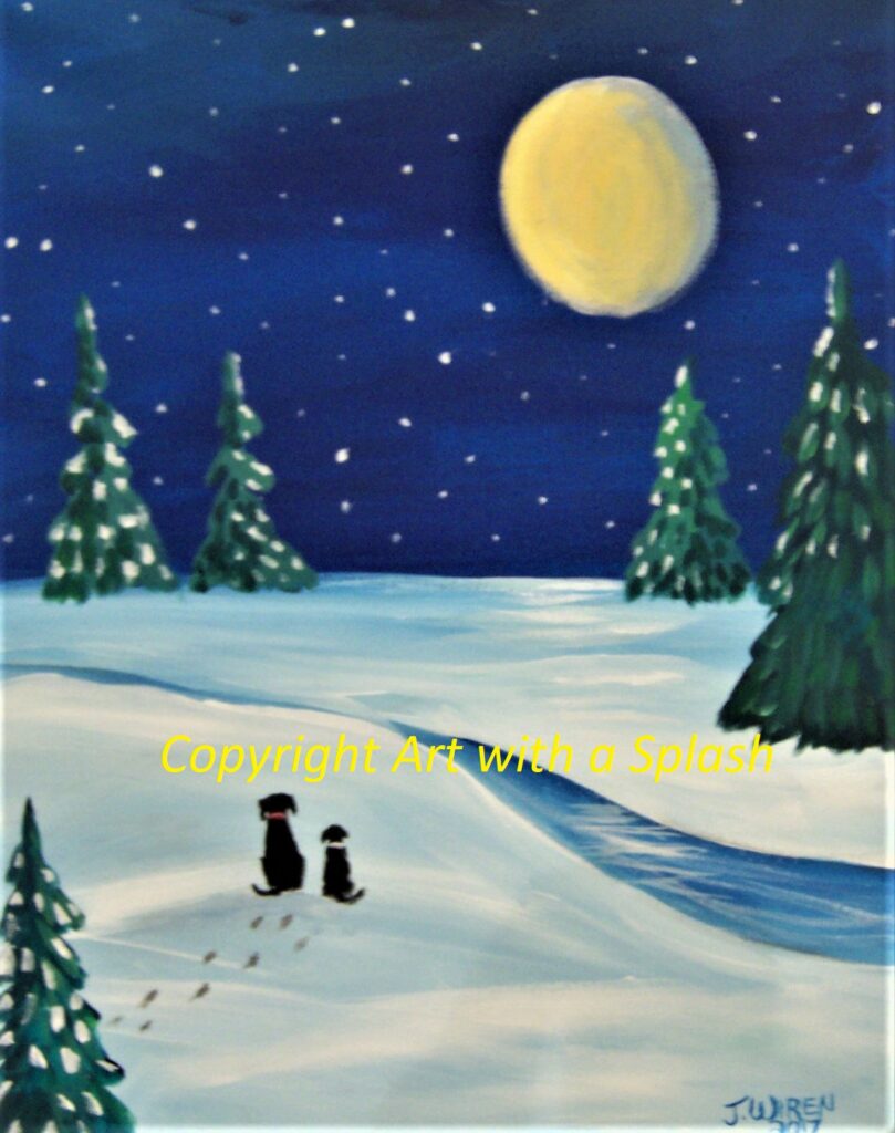 AWAS Dogs in Moonlight painting